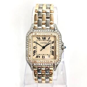 CARTIER PANTHERE Quartz 27mm 3 Row Gold 1.25TCW DIAMOND Watch Cream Dial